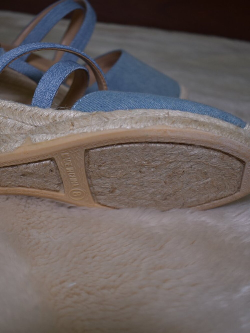 Talbots Lyndsay Denim Espadrille Wedges Size 8 Blue Strappy Summer Sandals - Picture 10 of 14